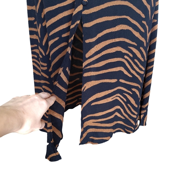 Mango MNG | Women's Black Rust Animal Print Button Front Midi Skirt - Sz S - Picture 5 of 8